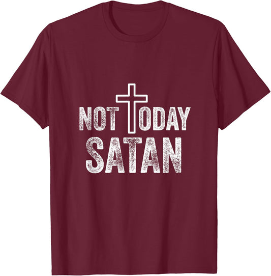 Not Today Satan Funny Christian Cross T-Shirt - T-Shirt | Maroon