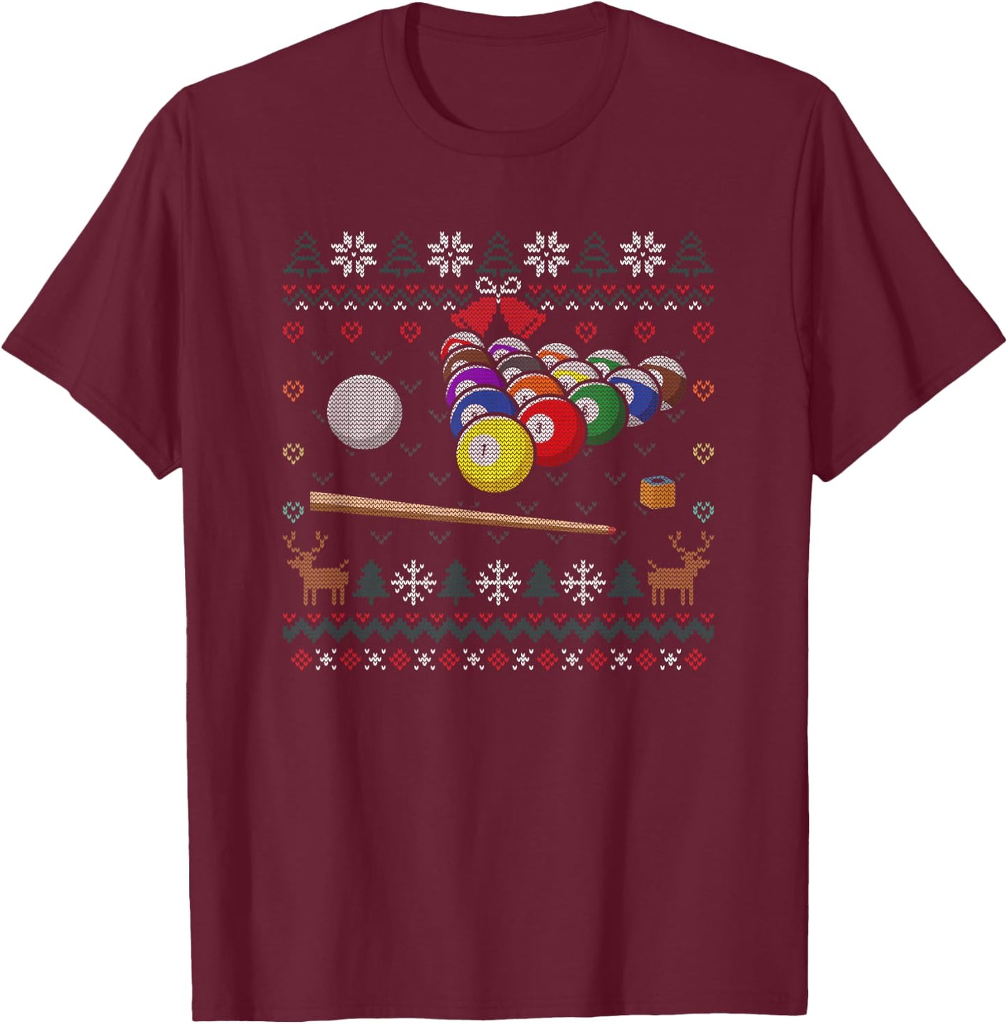 Pool Billiard Ugly Christmas Sweater Snooker Player 8 Ball T-Shirt - T-Shirt | Maroon