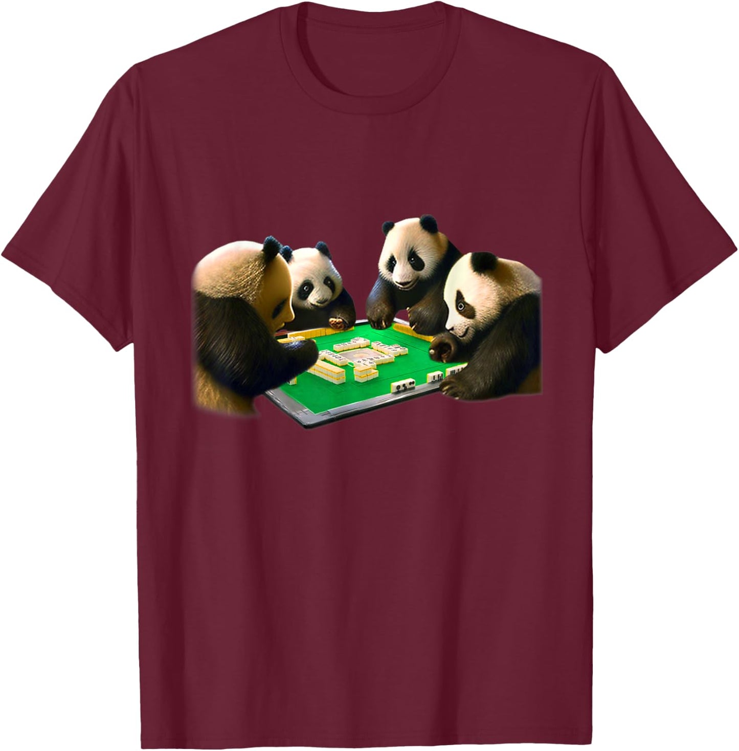 Panda Mahjongg Funny Animal Letters Men's Funny Clothes Funny Goods Present Neta Jakushi T-Shirt - T-Shirt | Maroon
