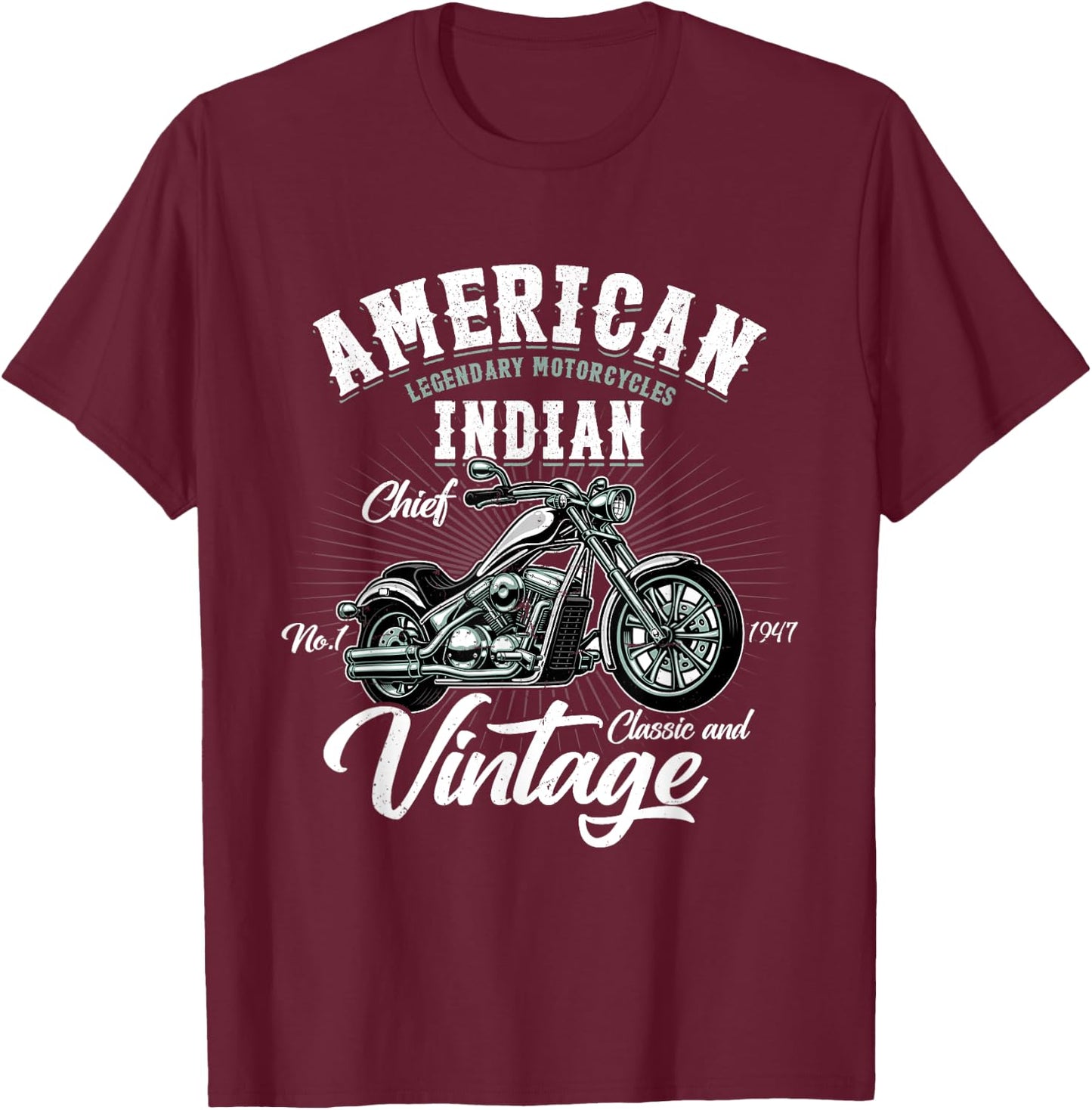 Vintage Retro Old Biker American Motorcycle Indian Motocross T-Shirt - T-Shirt | Maroon