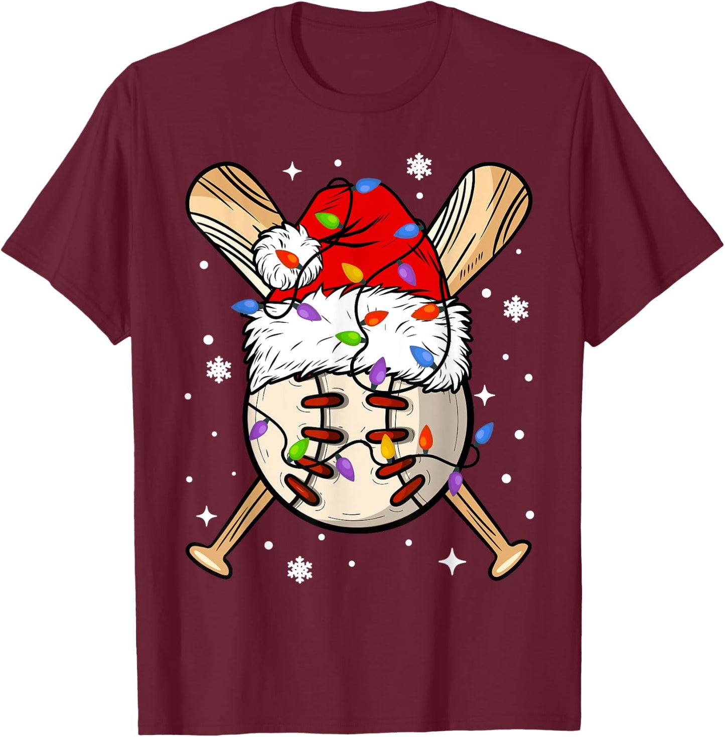Baseball Christmas Ugly Sweater Funny Santa Sport Men Kids T-Shirt - T-Shirt | Maroon