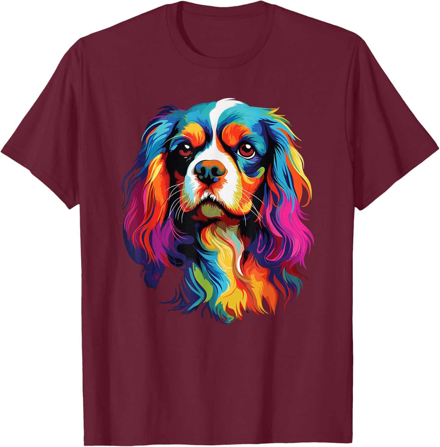 Watercolor Colorful Cavalier King Charles Spaniel Dog T-Shirt - T-Shirt | Maroon