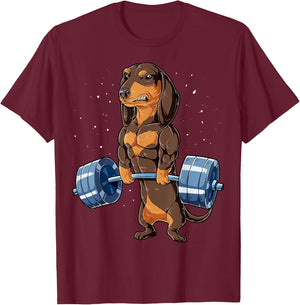 Dachshund Weightlifting Deadlift Men Fitness Gym Workout T-Shirt - T-Shirt | Maroon