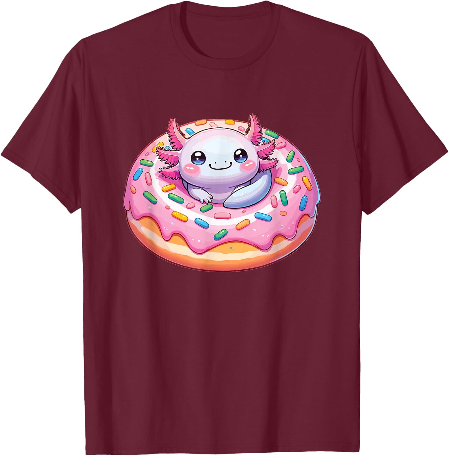 Axolotl In Sweet Donut Funny Axolotl Fast Food T-Shirt - T-Shirt | Maroon