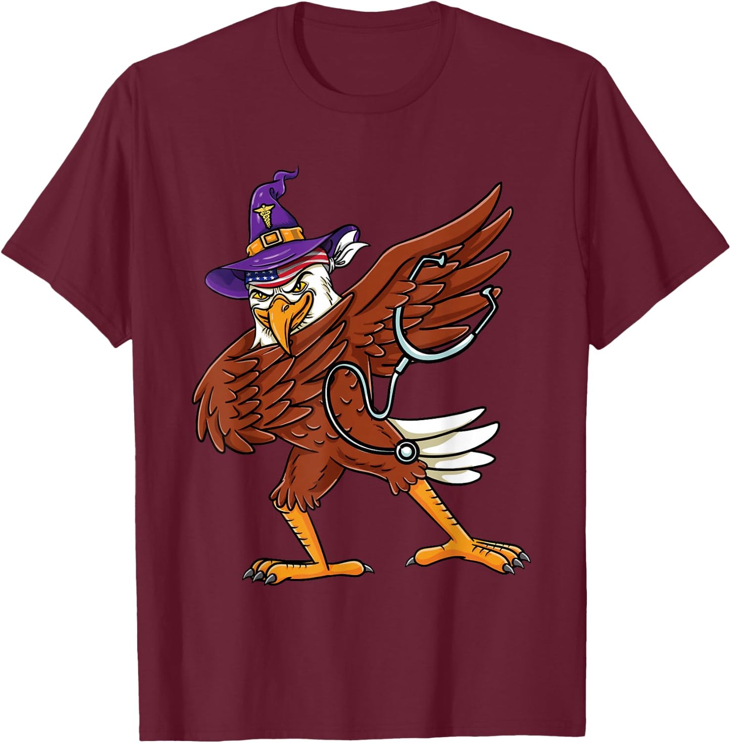 Dabbing Witch Eagle Nurse Halloween T-Shirt - T-Shirt | Maroon