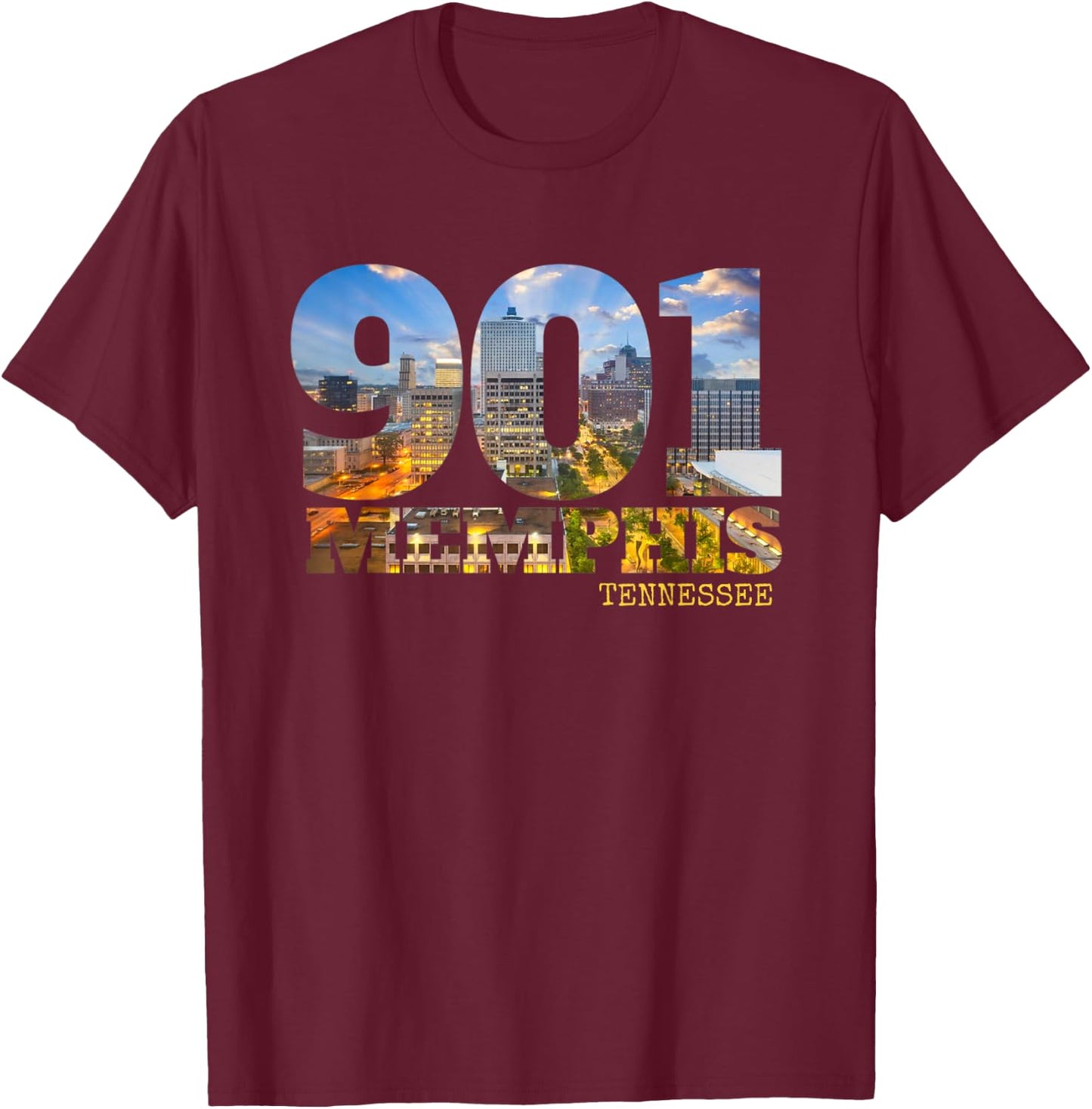Area Code 901 Memphis Tennessee Skyline Art Tennesseean Town T-Shirt - T-Shirt | Maroon