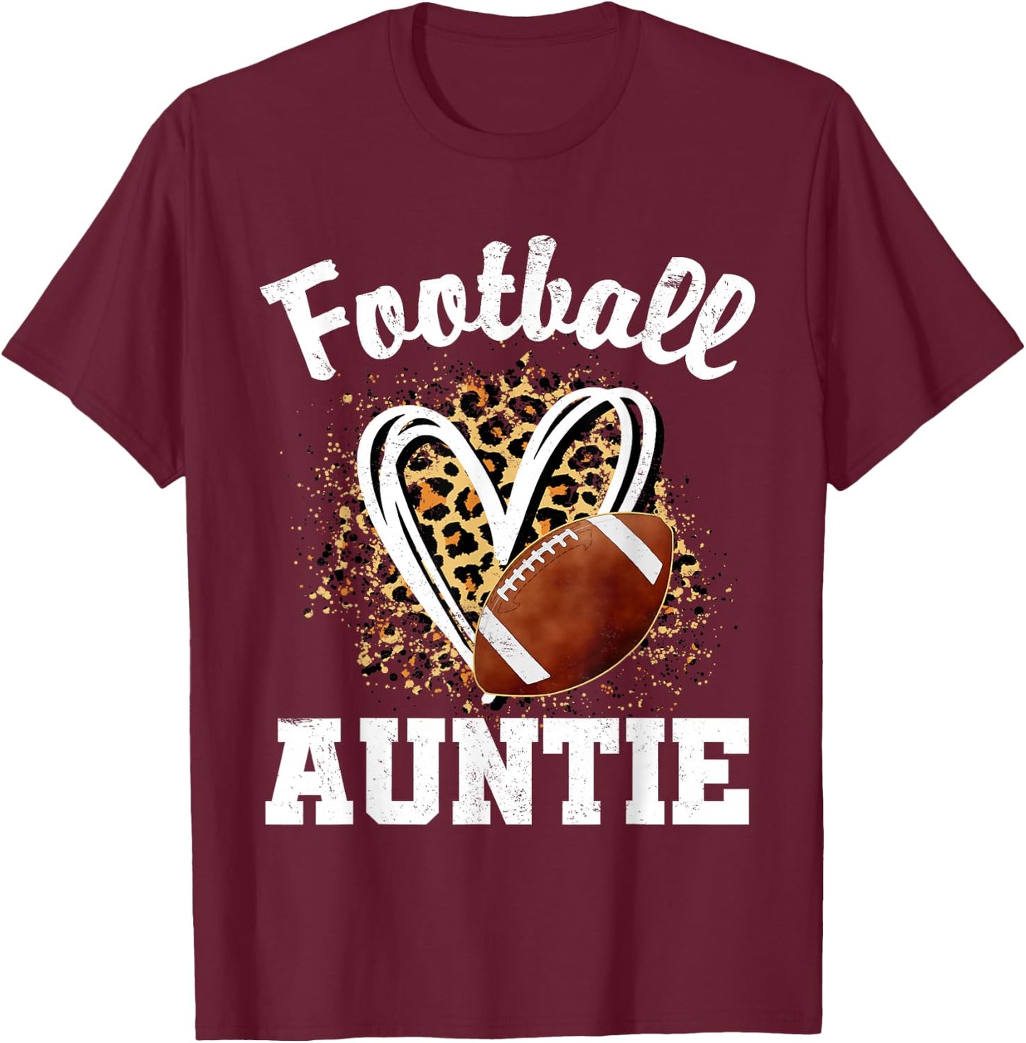 Football Auntie Leopard Heart T-Shirt - T-Shirt | Maroon