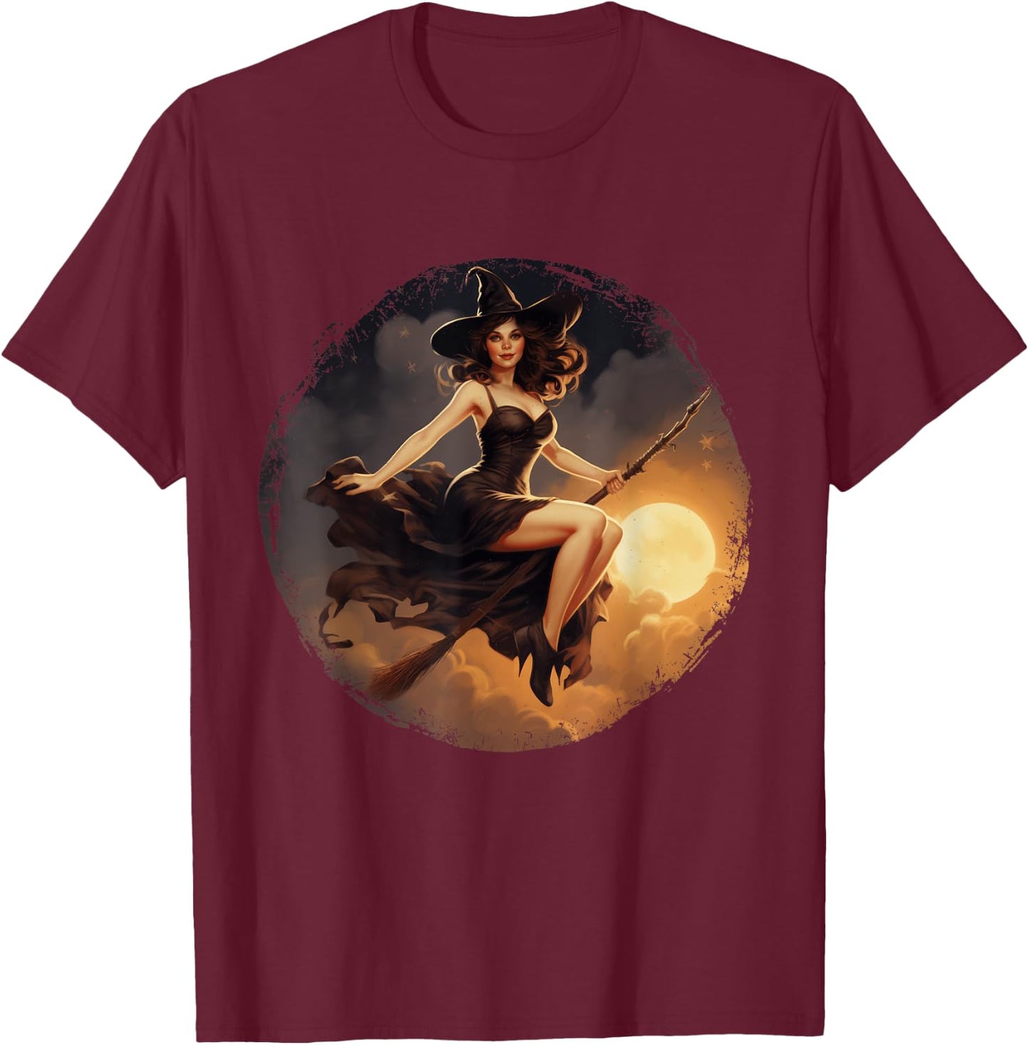 Vintage Pin Up Witch Witchy Woman Halloween Pinup Girl T-Shirt - T-Shirt | Maroon