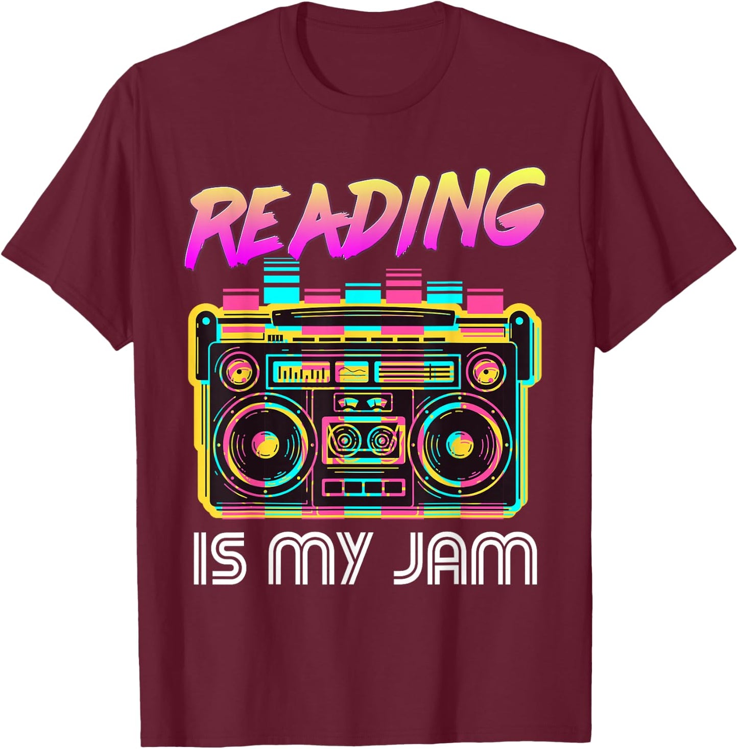 Back to School Retro Reading is My Jam 80s Teacher Boombox T-Shirt - T-Shirt | Maroon