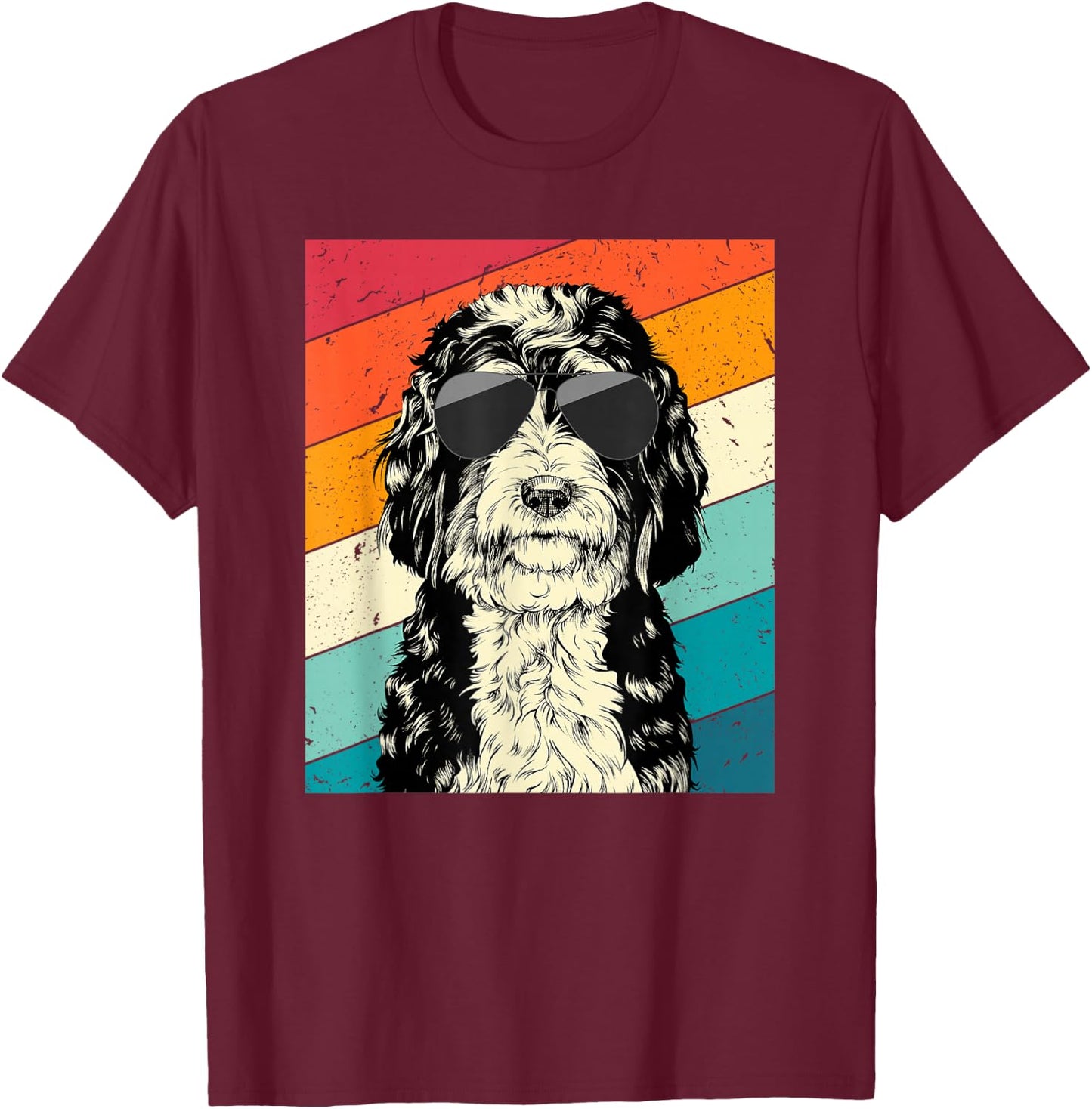 Retro Vintage Bernedoodle with Sunglasses Dog Lovers Small T-Shirt - T-Shirt | Maroon