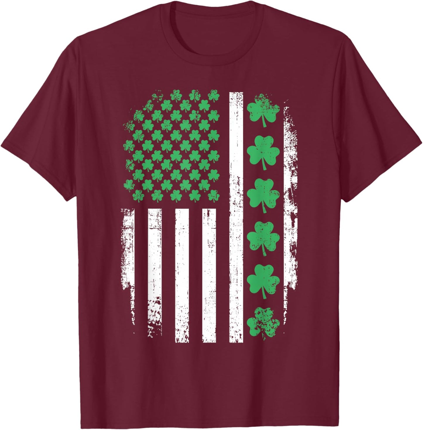 US American Flag with Shamrocks for St Patricks Day T-Shirt - T-Shirt | Maroon