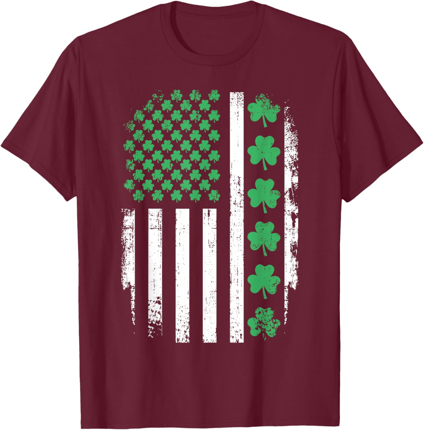 US American Flag with Shamrocks for St Patricks Day T-Shirt - T-Shirt | Maroon