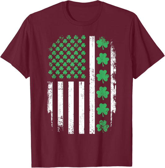 US American Flag with Shamrocks for St Patricks Day T-Shirt - T-Shirt | Maroon