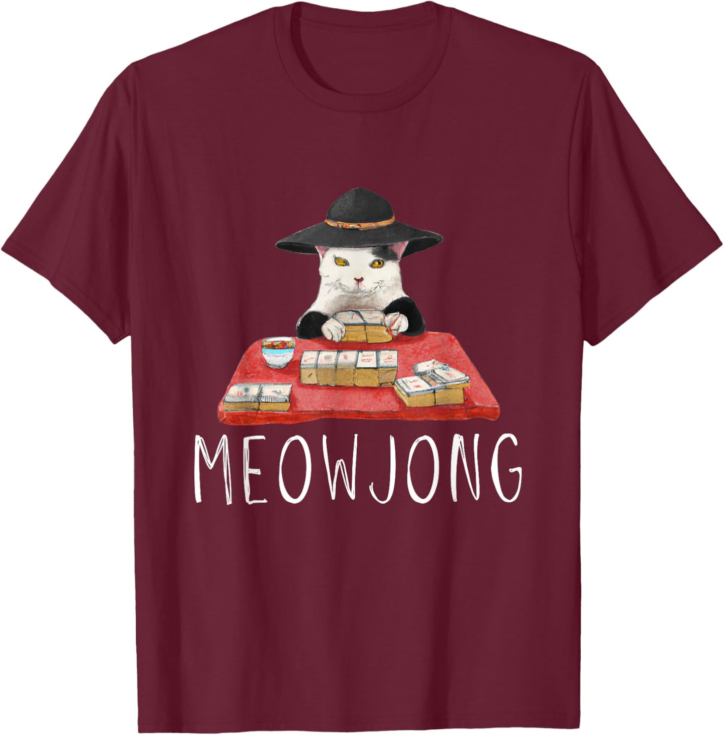Cats Playing Mahjong T-Shirt - T-Shirt | Maroon