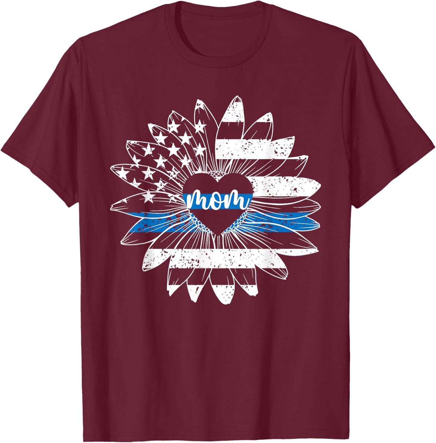 Police Mom Flower Mom Of A Police Officer Mother T-Shirt - T-Shirt | Maroon