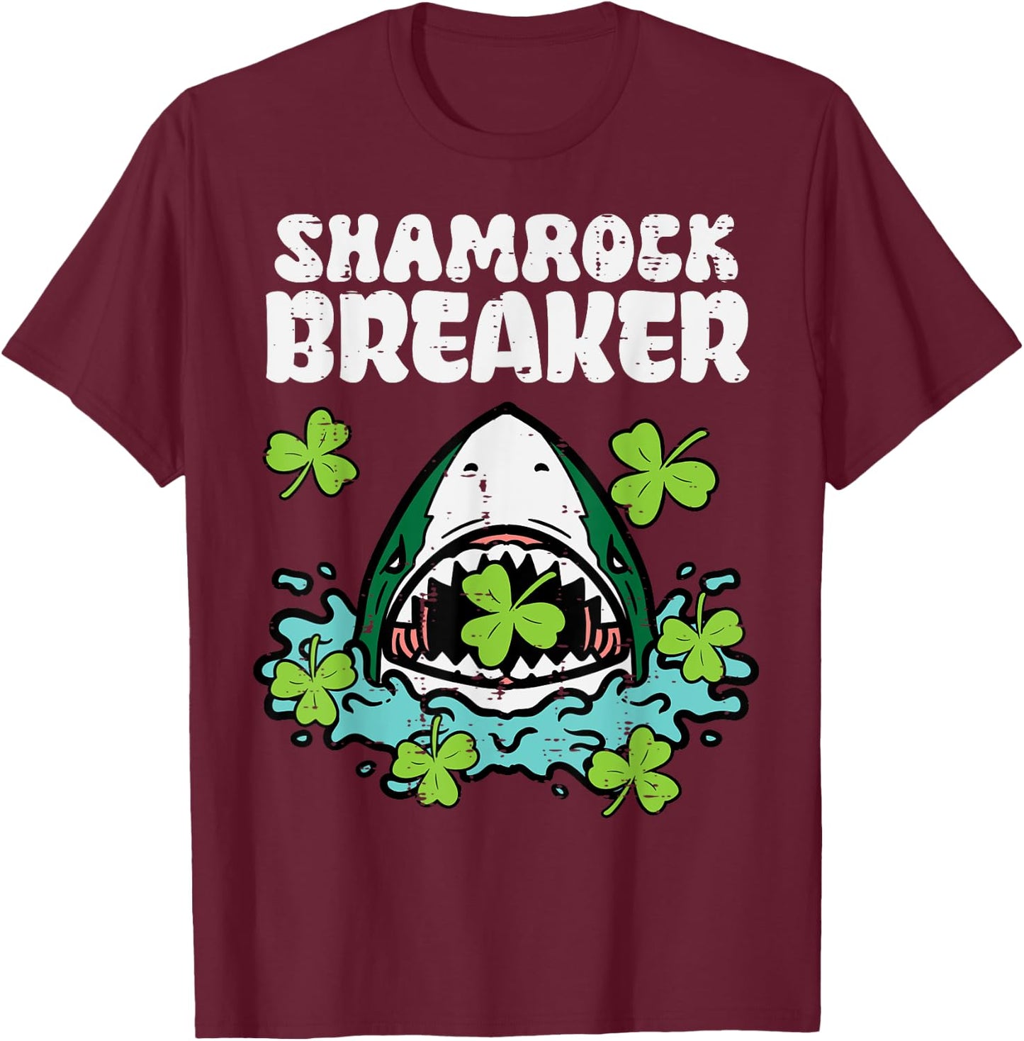 St Patricks Day Shark Shamrock Breaker Saint Paddys Boys Kid T-Shirt - T-Shirt | Maroon