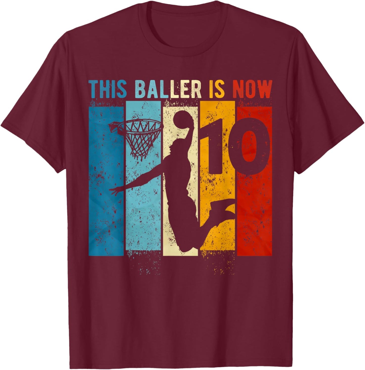 10 Year Old Basketball 10th Birthday Boy T-Shirt - T-Shirt | Maroon