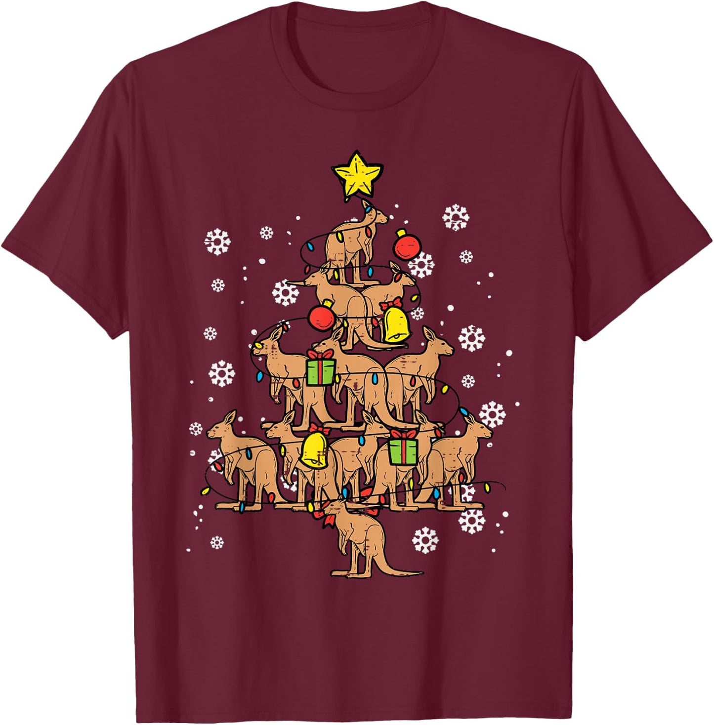 Kangaroo Christmas Tree Xmas Australian Summer Men Women T-Shirt - T-Shirt | Maroon