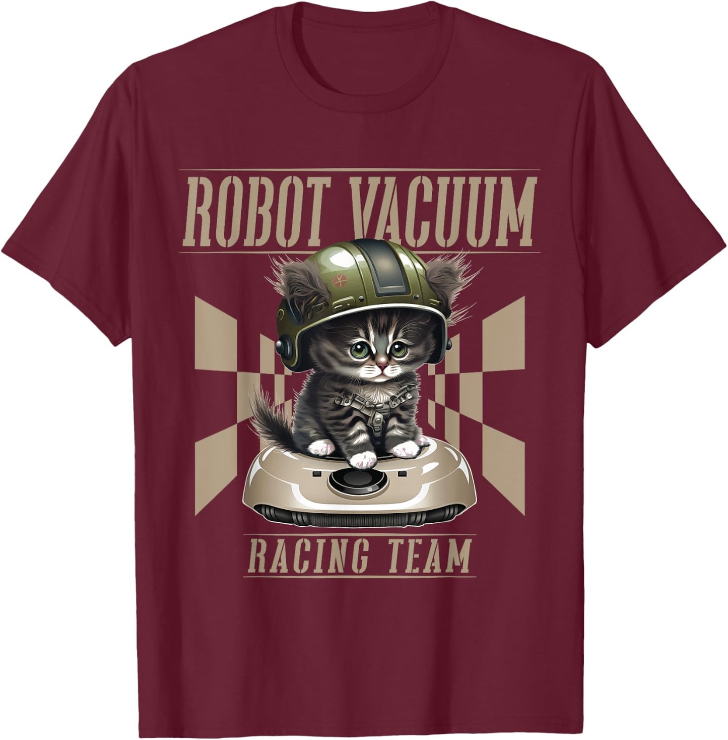 Cat And Robot Vacuum Cleaner Cat Dad Men Women Kids T-Shirt - T-Shirt | Maroon