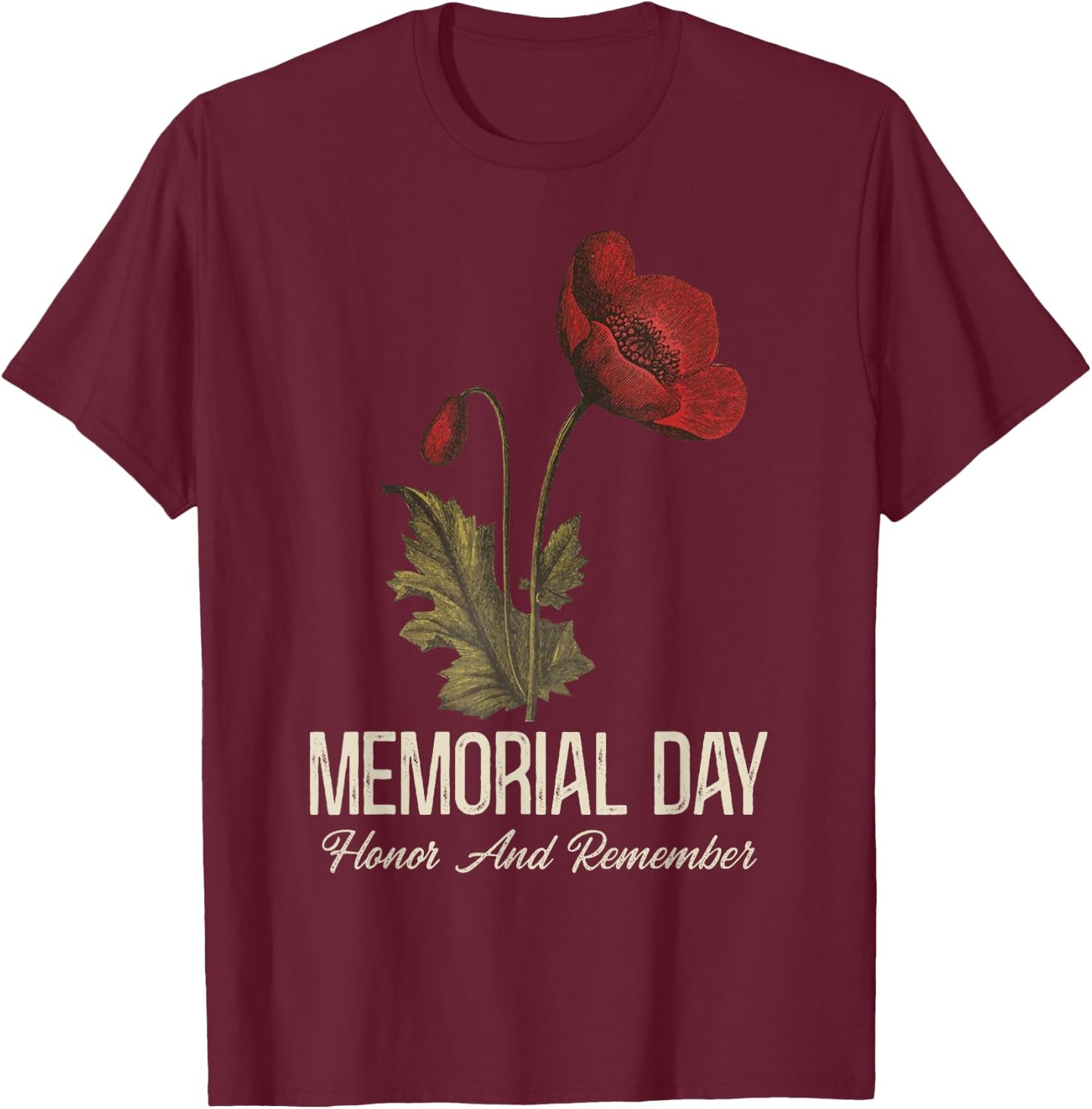 Veterans Day Lest We Forget Red Poppy Flower USA Memorial T-Shirt - T-Shirt | Maroon