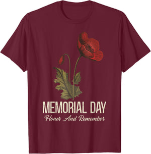 Veterans Day Lest We Forget Red Poppy Flower USA Memorial T-Shirt - T-Shirt | Maroon