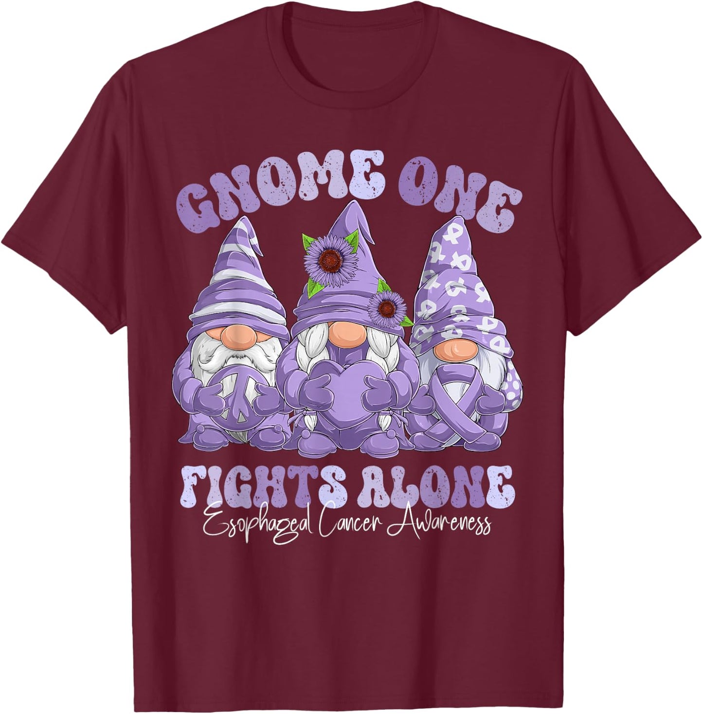 Esophageal Cancer Awareness Month Periwinkle Ribbon Gnomies T-Shirt - T-Shirt | Maroon