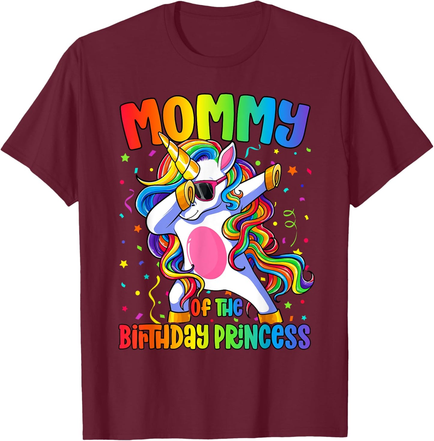 Mom of the Birthday Princess Shirt Dab Unicorn Mom T-Shirt - T-Shirt | Maroon