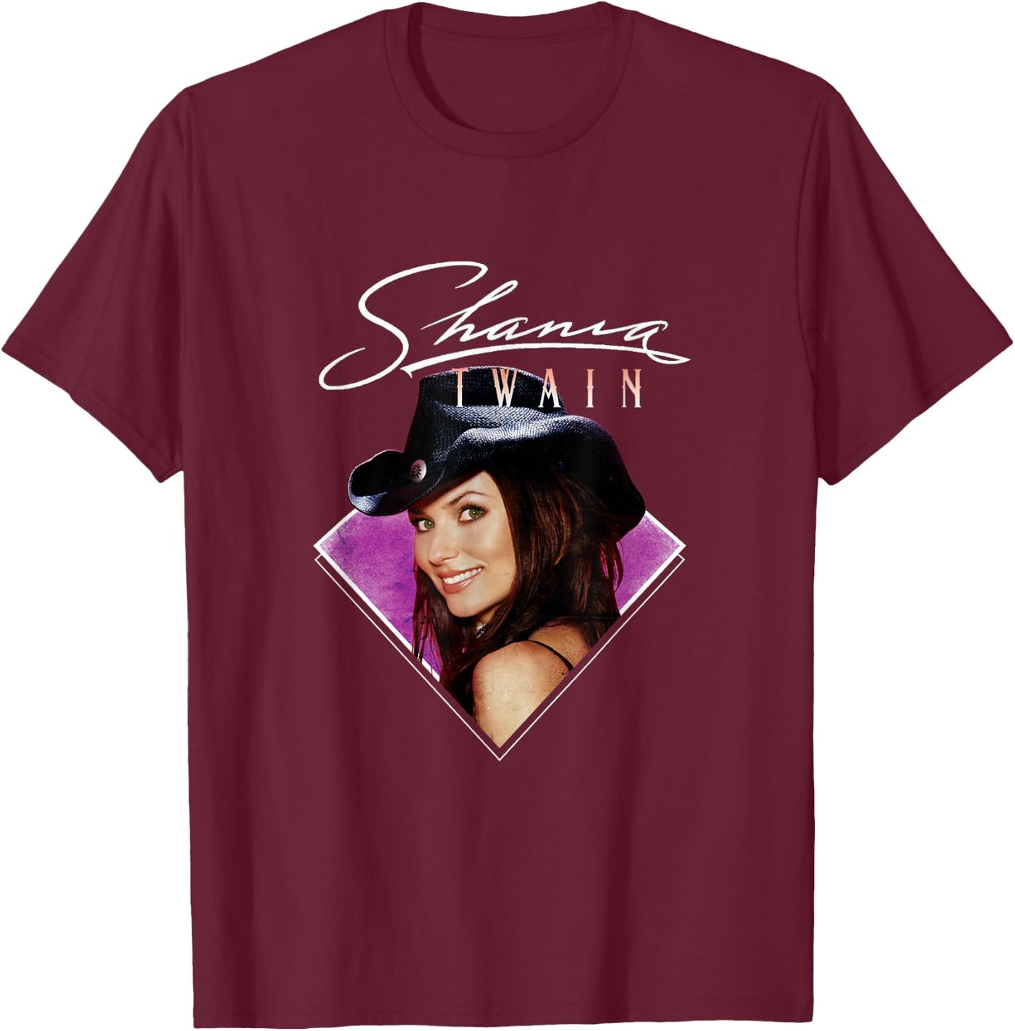 Official Shania Twain Purple Photo White Text T-Shirt - T-Shirt | Maroon