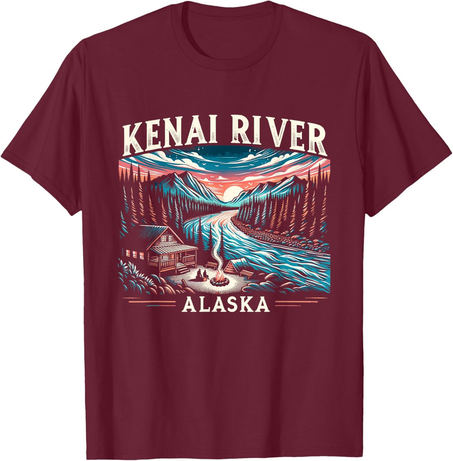 Kenai River Alaska AK Salmon Fishing Camping Hiking Retro T-Shirt - T-Shirt | Maroon