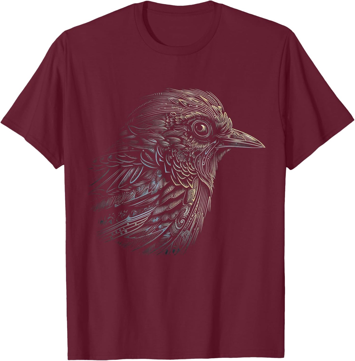 Bird Portrait Artwork | Animal Motif Bird T-Shirt - T-Shirt | Maroon
