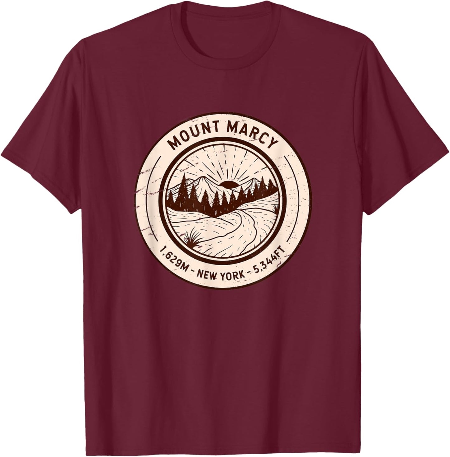 Mount Marcy New York Hiking Skiing Vintage T-Shirt - T-Shirt | Maroon
