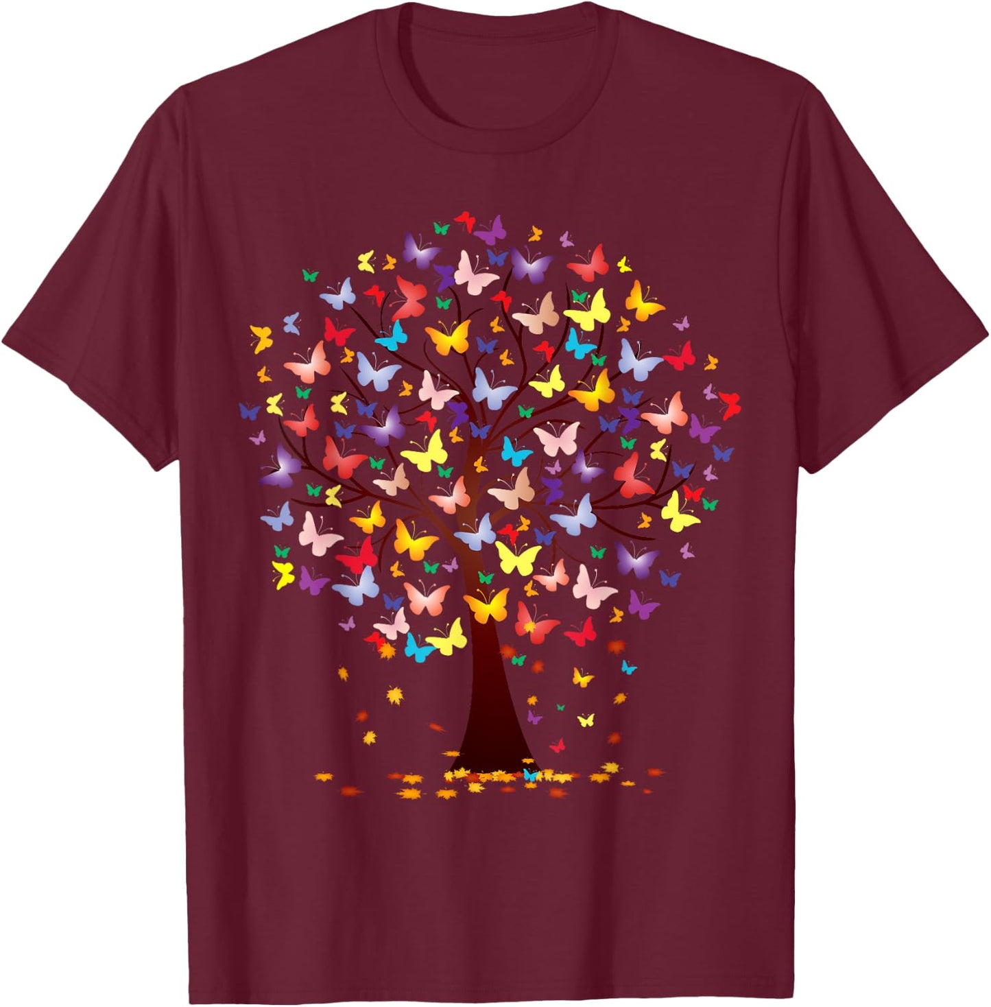 Butterfly Tree Beautiful Autumn Thanksgiving Gifts T-Shirt - T-Shirt | Maroon