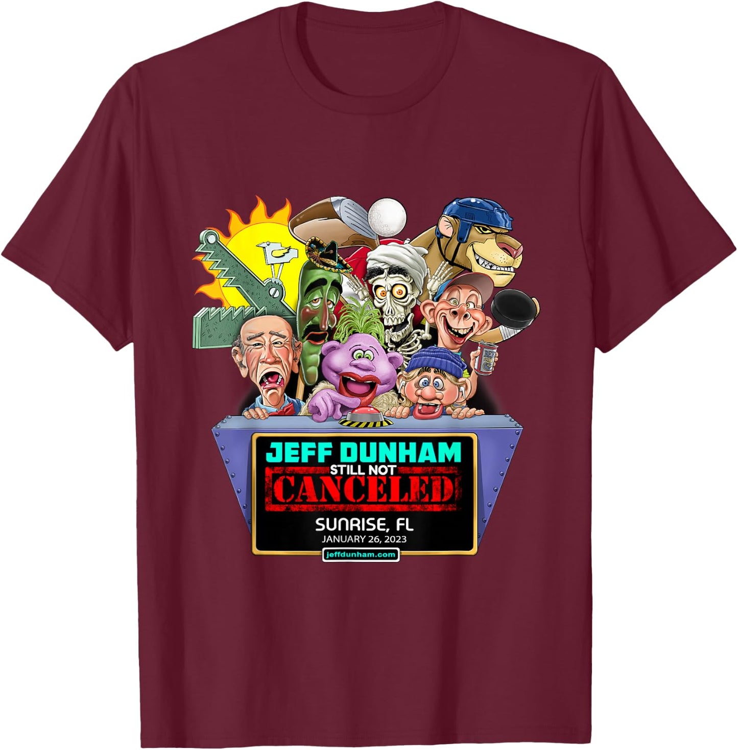 Jeff Dunham Sunrise, FL (2023) T-Shirt - T-Shirt | Maroon