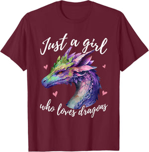 Just A Girl Who Loves Dragons - Cute Dragon Watercolor Art Small T-Shirt - T-Shirt | Maroon