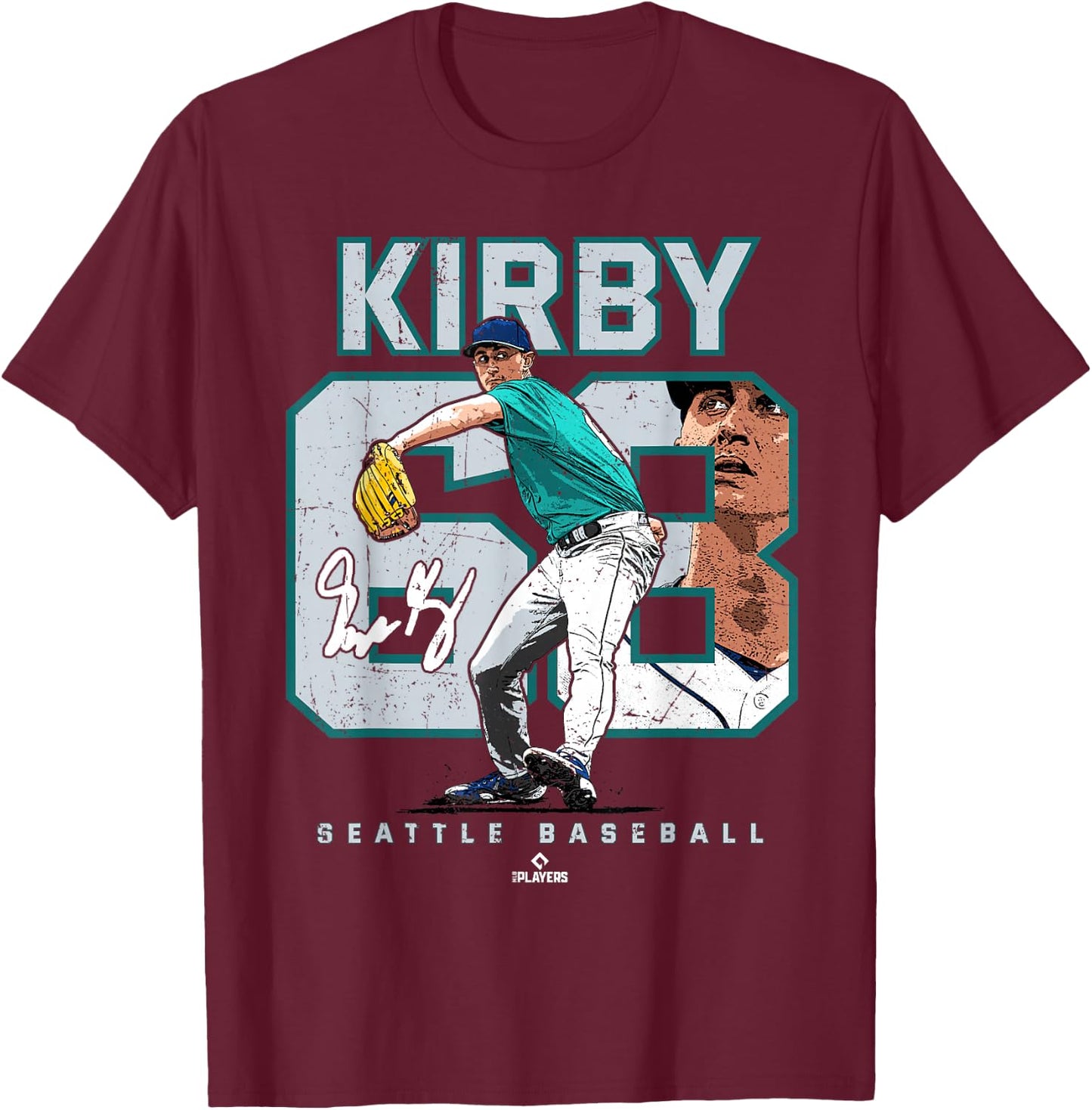 Number and Portrait George Kirby Seattle MLBPA T-Shirt - T-Shirt | Maroon