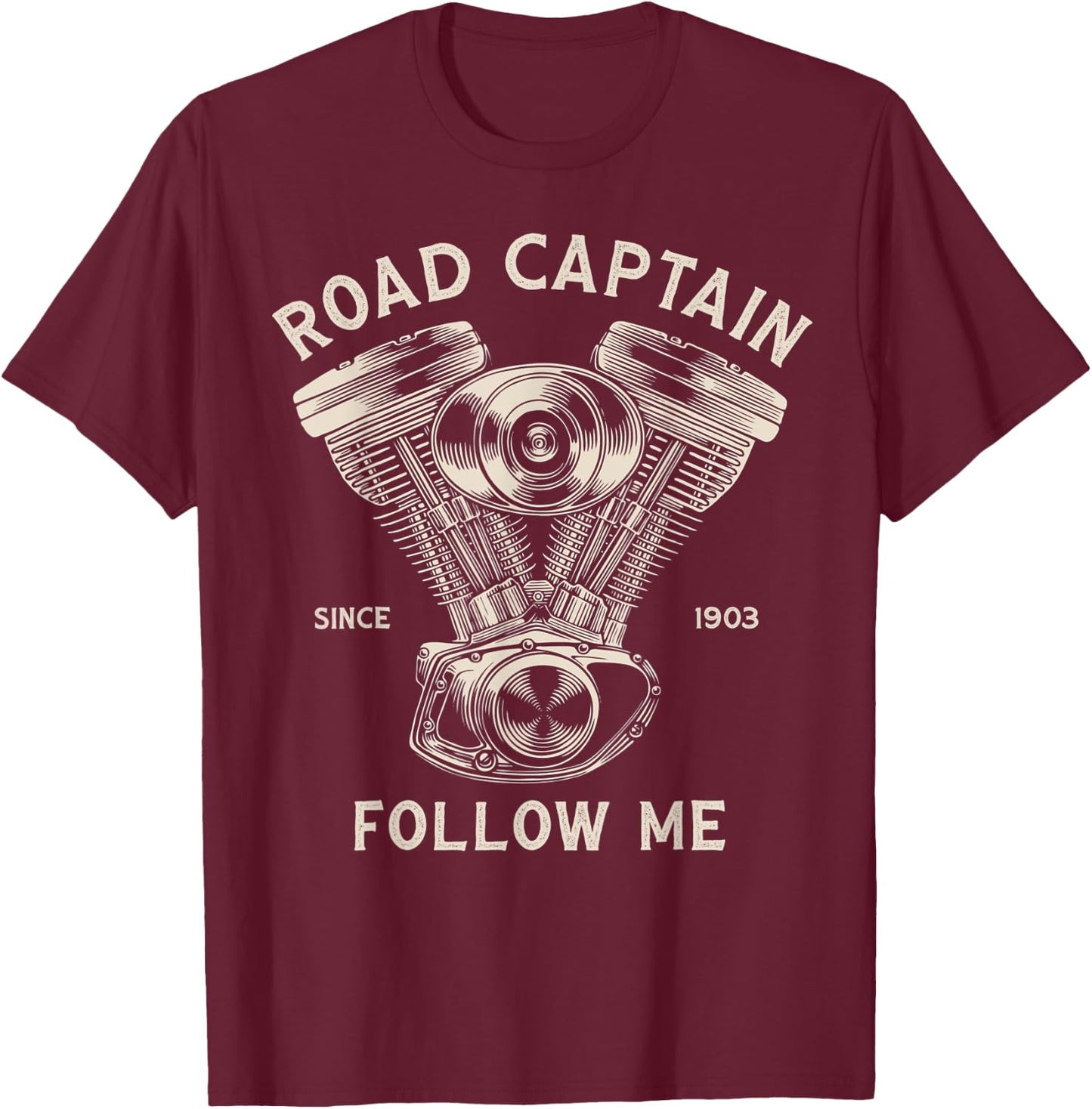 Road Captain Follow Me Motorcycle Club Leader Front Print T-Shirt - T-Shirt | Maroon