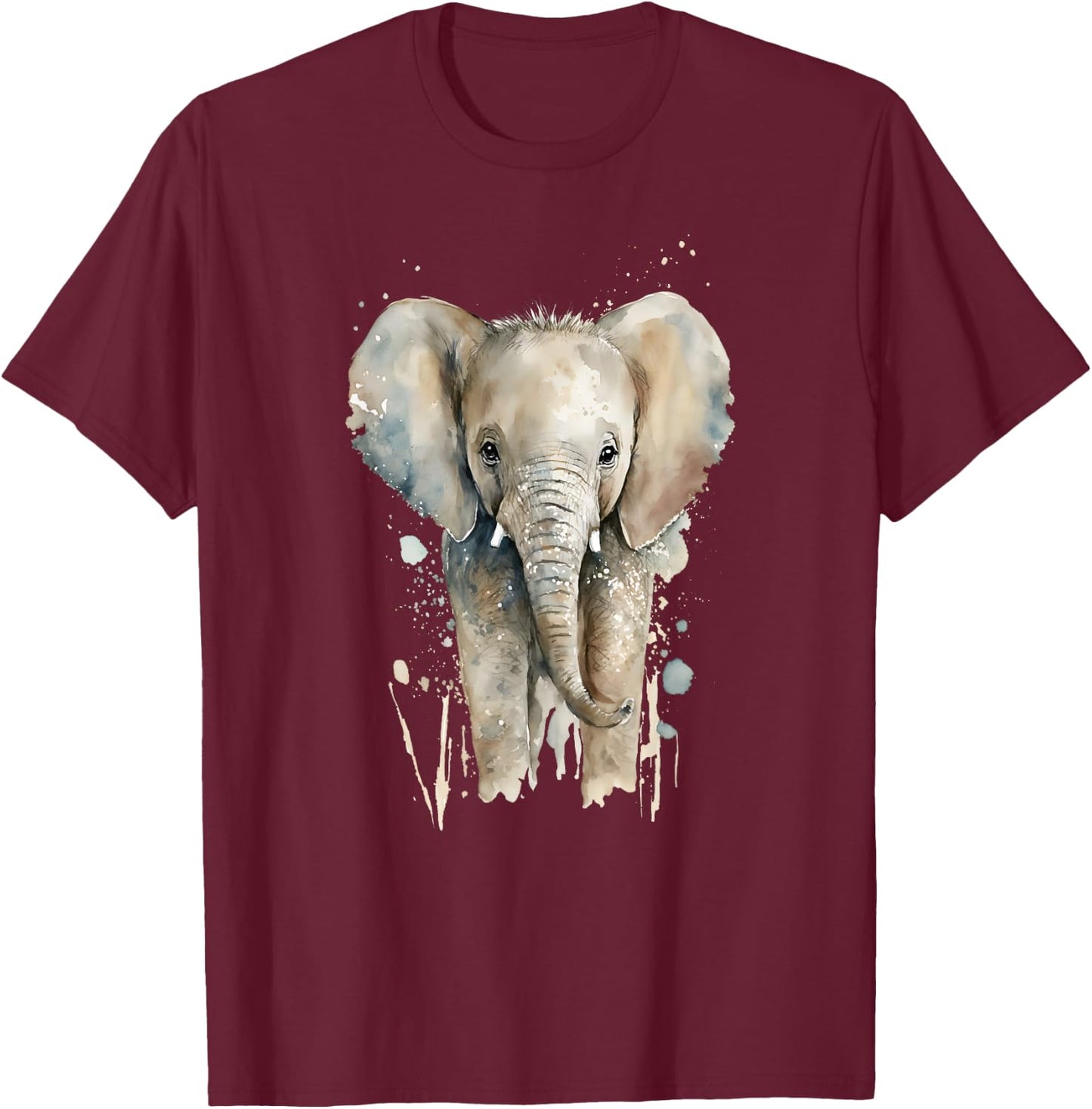 Elephant Watercolor T-Shirt - T-Shirt | Maroon