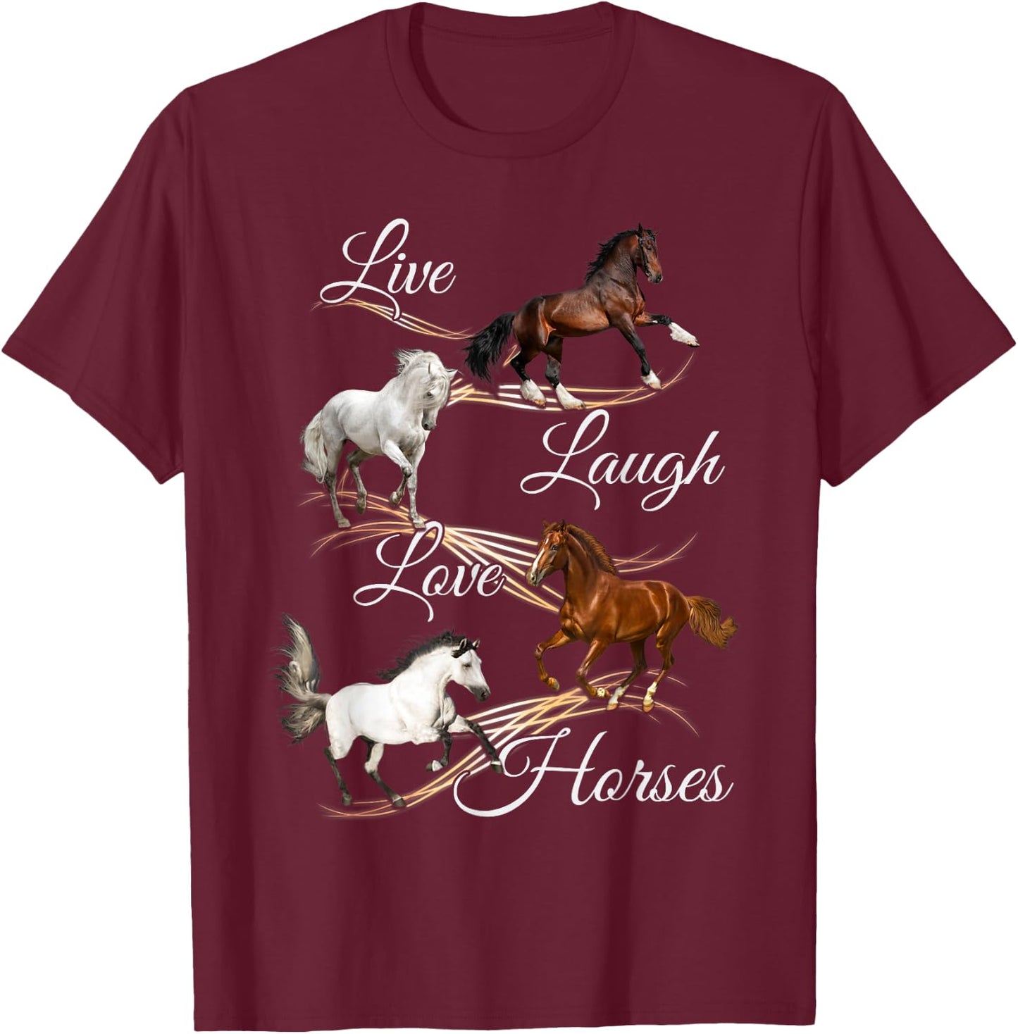 Live Laugh Love Horses T-Shirt - T-Shirt | Maroon