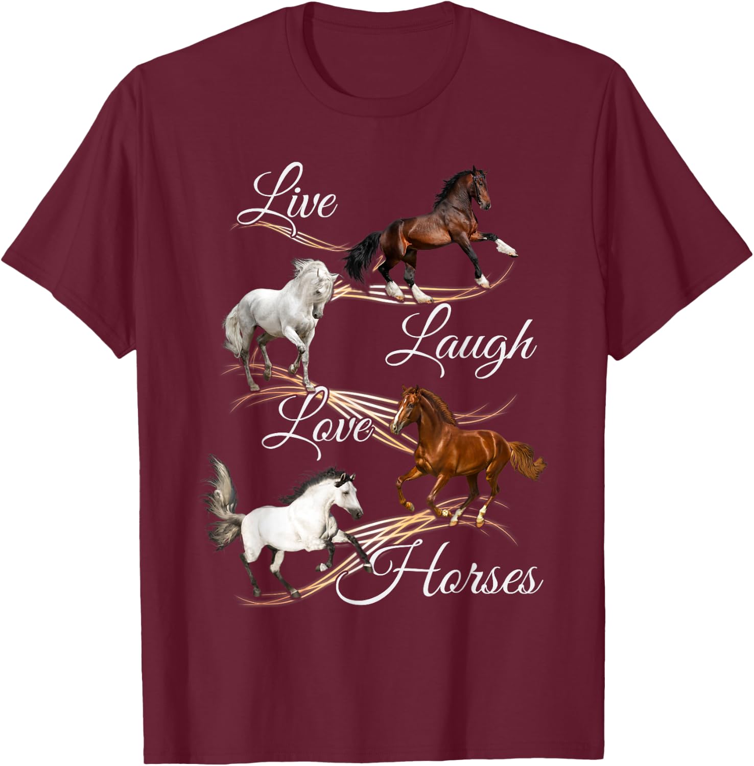 Live Laugh Love Horses T-Shirt - T-Shirt | Maroon