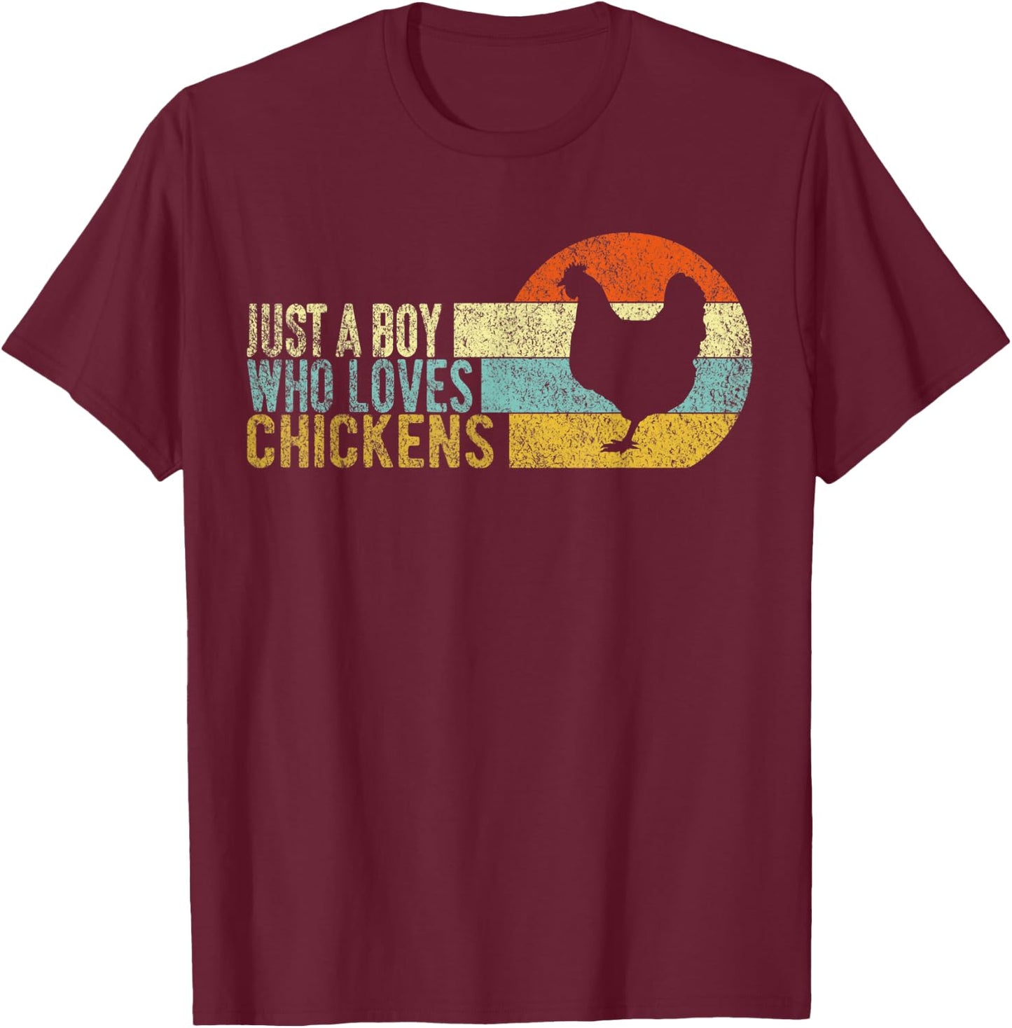 Just A Boy Who Loves Chickens Funny Chicken Lover Retro T-Shirt - T-Shirt | Maroon