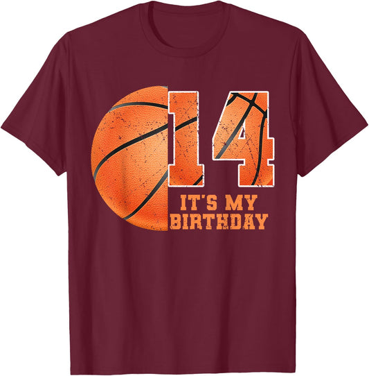 Birthday Boy 14 Basketball Its My 14th Birthday Boys T-Shirt - T-Shirt | Maroon