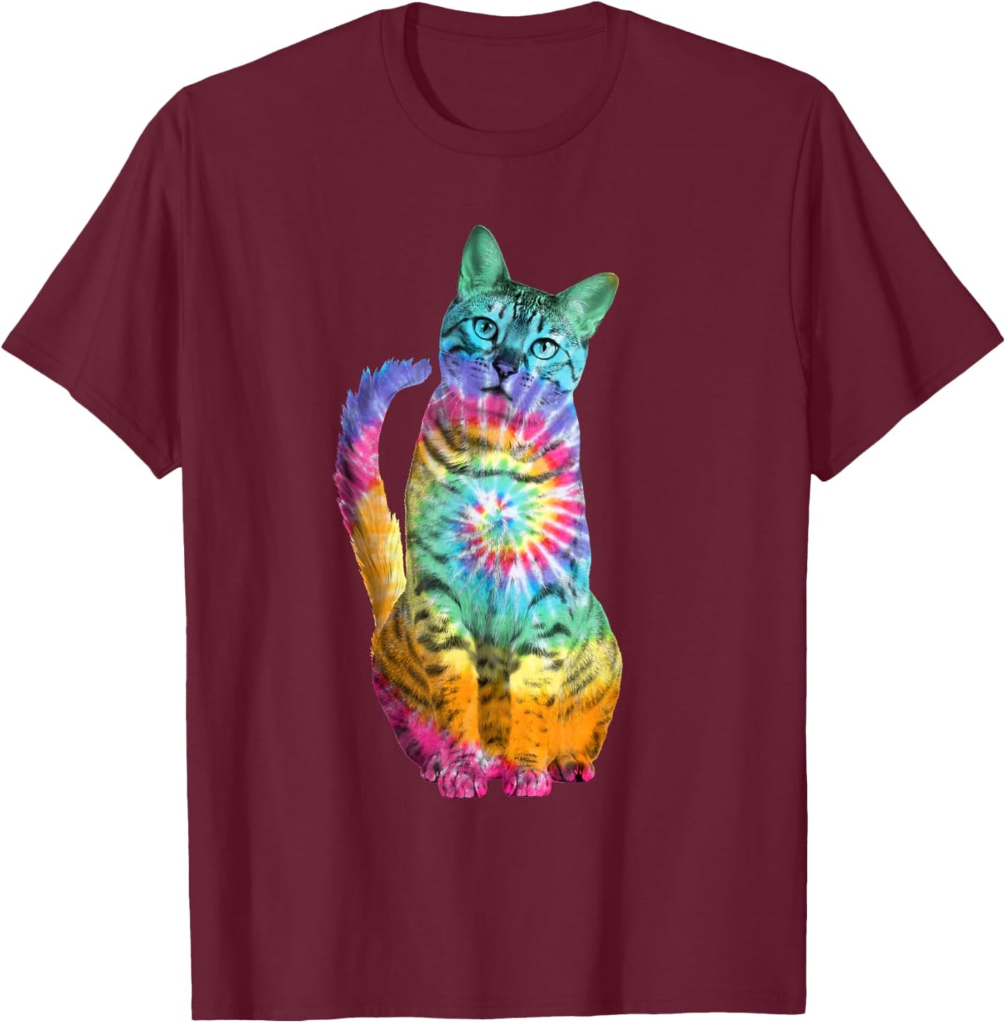 Tie Dye Cat Women Girls Kids T-Shirt - T-Shirt | Maroon