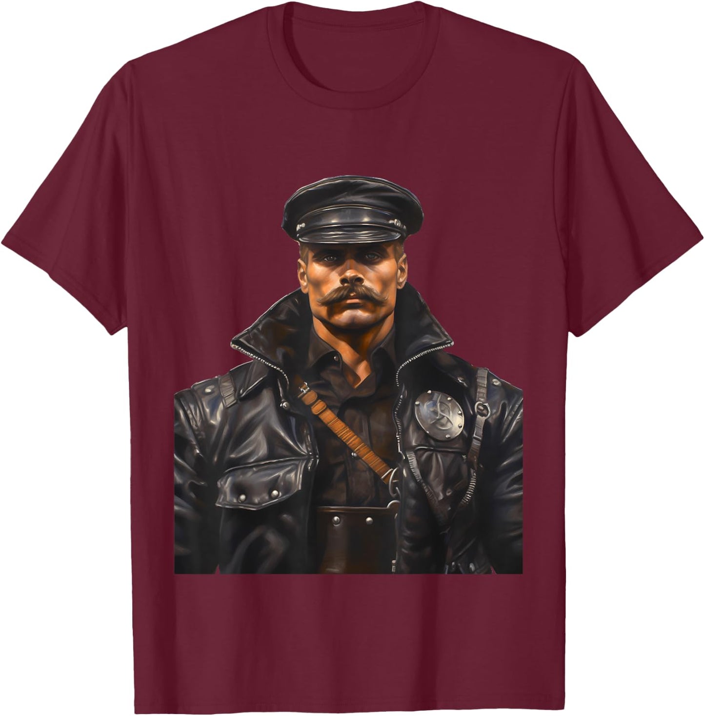Gay Muscle Daddy Bear Pride Leather Gay Biker T-Shirt - T-Shirt | Maroon