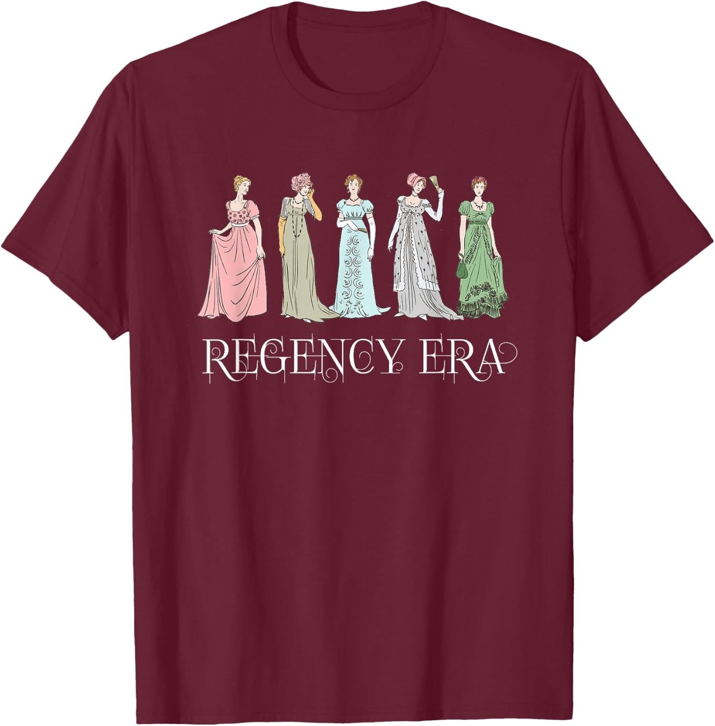 Jane Austen Book Club Vintage Regency Era Fashion Style T-Shirt - T-Shirt | Maroon