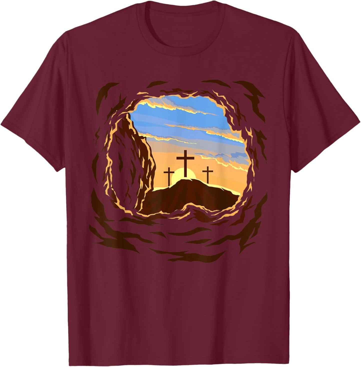Resurrection Sunday Cross of Jesus Christ Empty Tomb Faith T-Shirt - T-Shirt | Maroon