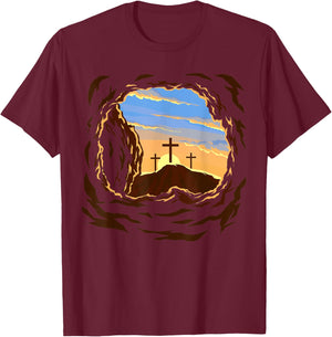 Resurrection Sunday Cross of Jesus Christ Empty Tomb Faith T-Shirt - T-Shirt | Maroon