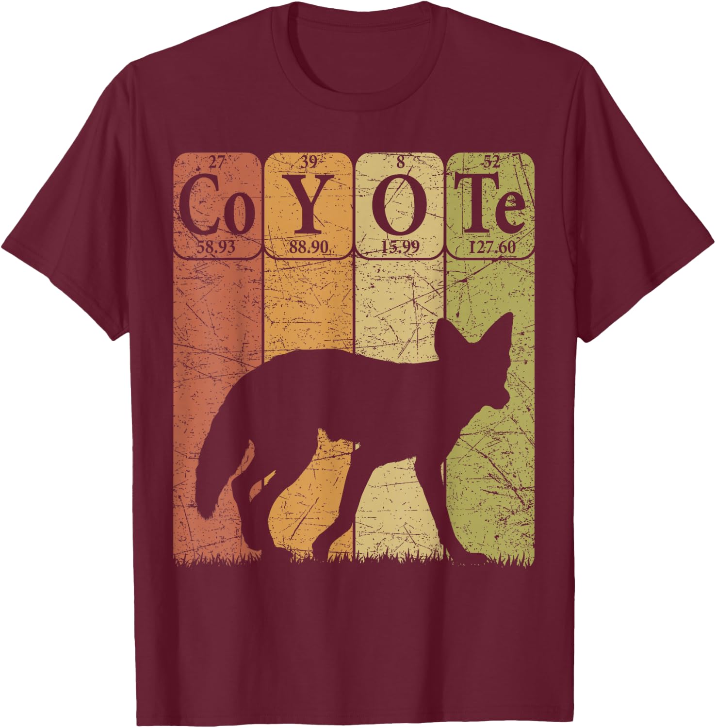 Coyote Periodic Table Elements Wild Animal Coyote Vintage T-Shirt - T-Shirt | Maroon