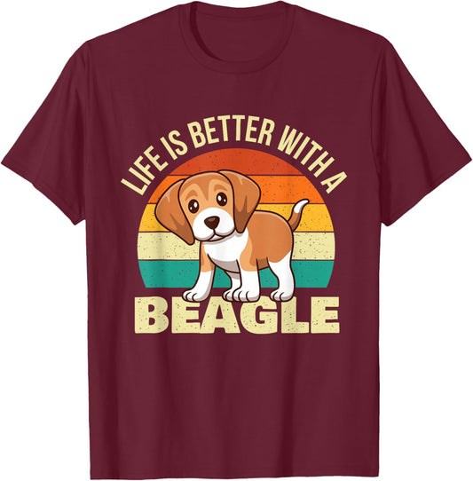 Life is Better with A Beagle - Retro Dog Lover Animal Lover Women Girls Kids T-Shirt - T-Shirt | Maroon