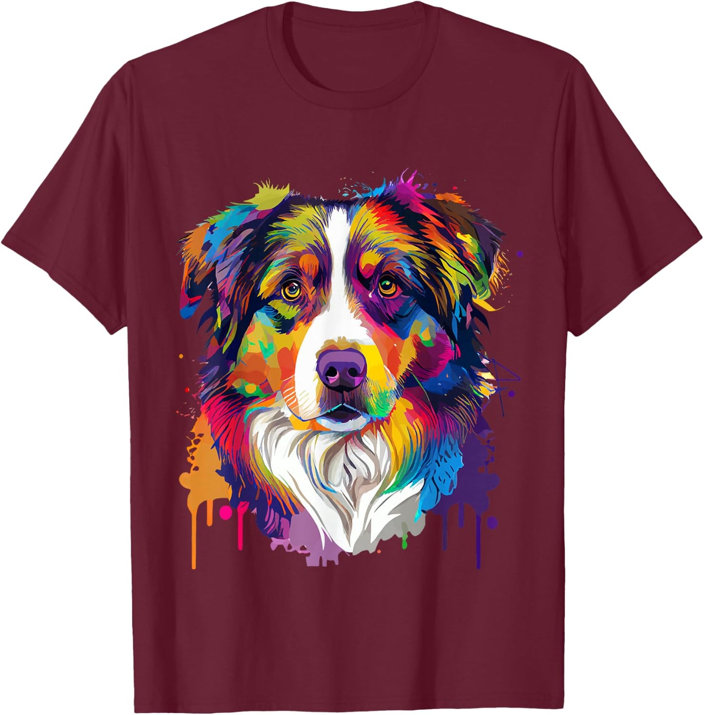 Colorful Australian Shepherd Pop Art Tie Dye Tri Color T-Shirt - T-Shirt | Maroon