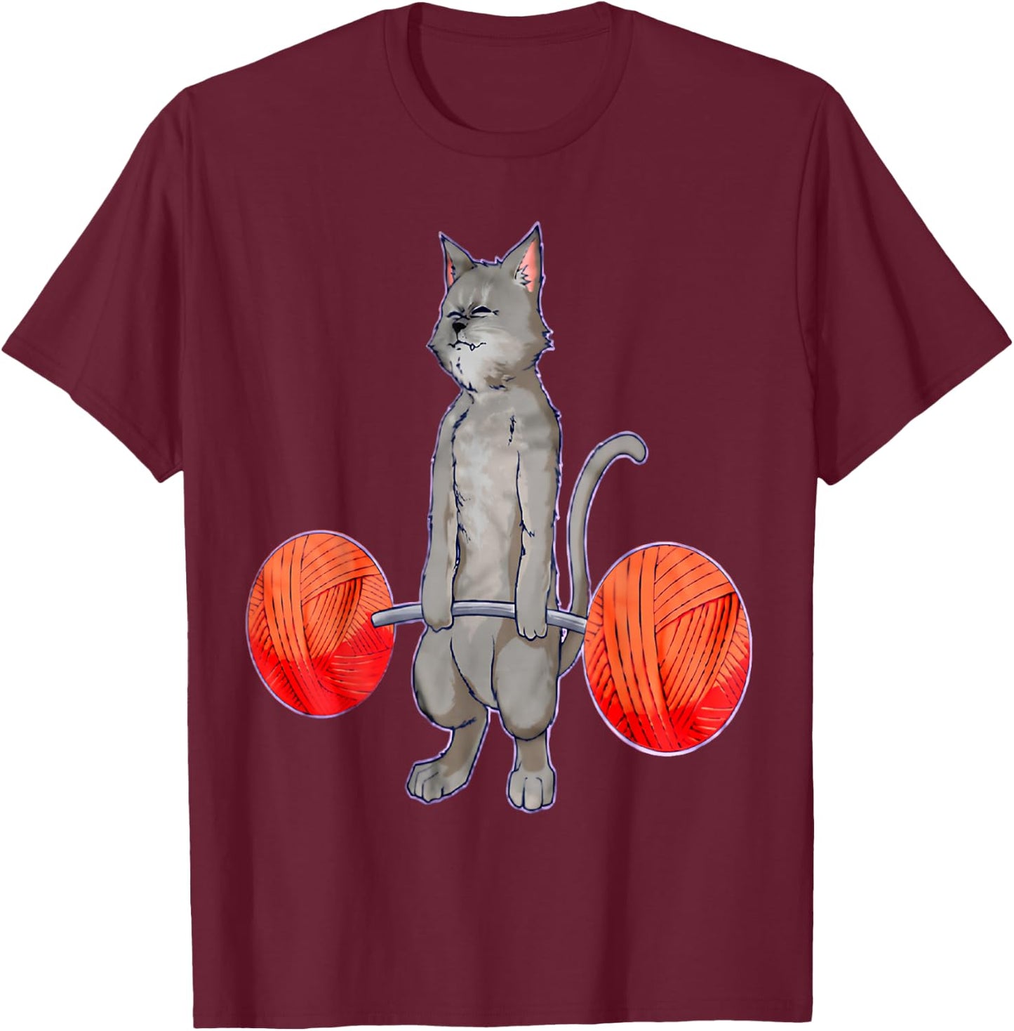 Deadlifting Grey Cat Weightlifting Bodybuilding Fitness Gym T-Shirt - T-Shirt | Maroon